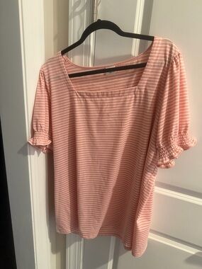 Women’s Pink Striped Square-Neck Top